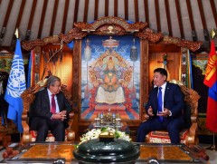 Ерөнхийлөгч У.Хүрэлсүх НҮБ-ын Ерөнхий нарийн бичгийн дарга А.Гутеррешийг хүлээн авч уулзав